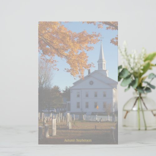 Golden Fall Foliage with Church and Cemetery Stationery