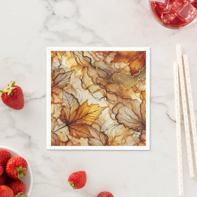 Golden Fall Leaves Alcohol Ink Decoupage Paper Napkins (Insitu)