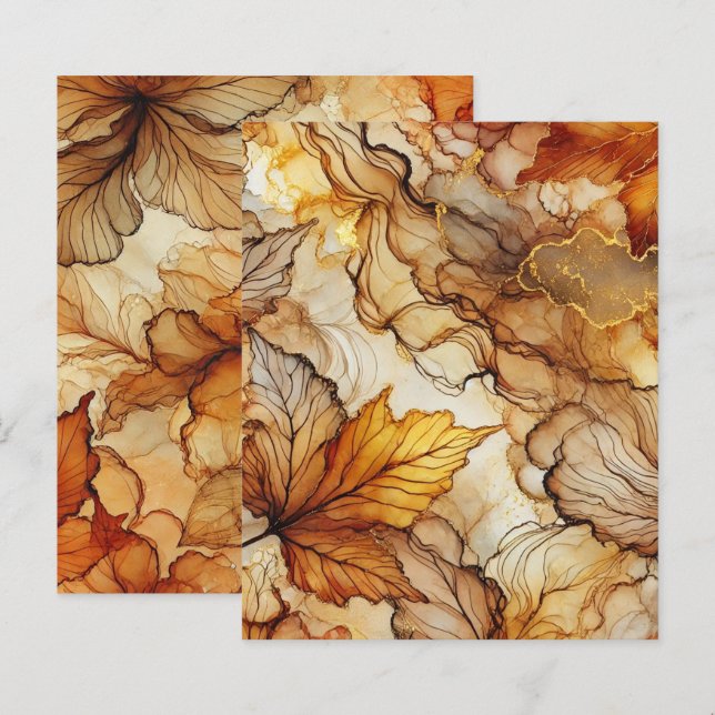 Golden Fall Leaves Alcohol Ink Scrapbook Paper (Front/Back)
