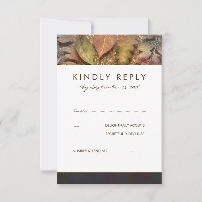 Golden Fall Leaves Wedding RSVP Card (Front)