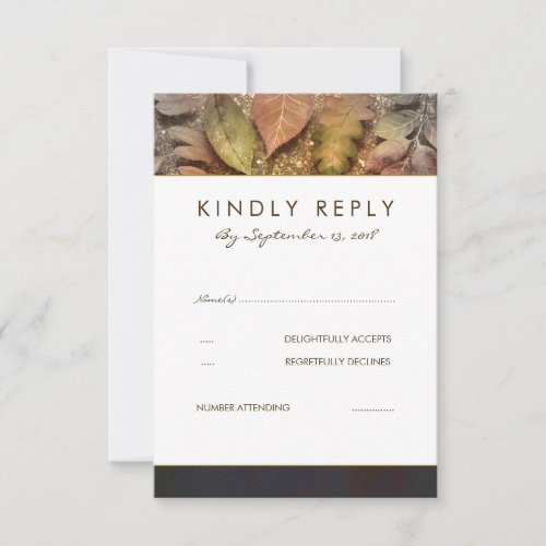 Golden Fall Leaves Wedding RSVP Card