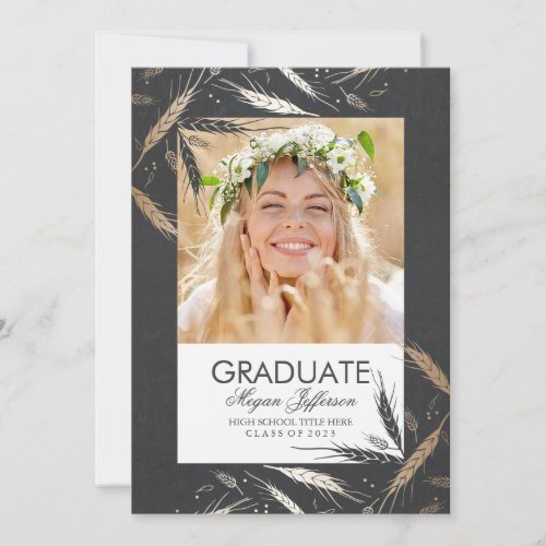 Golden Fall | Photo Graduation Invitation - Fall inspired graduation announcement and graduation party invitation in one. Note - the wheat stems look like metallic gold foil, but there is no actual foil on the card.