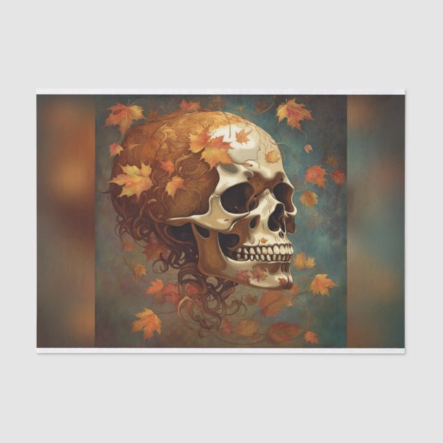 Golden Fall Skull Goth Decoupage Paper (Front)