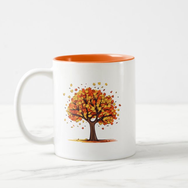 Golden Fall Tree Two-Tone Coffee Mug (Left)