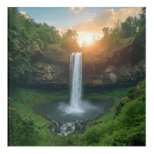 Golden Falls at Dusk – Tranquil Nature Wall Art