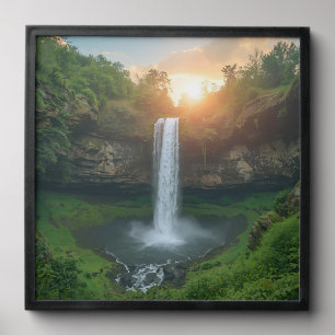 Golden Falls at Dusk – Tranquil Nature Wall Art Peel And Stick Photo Tile
