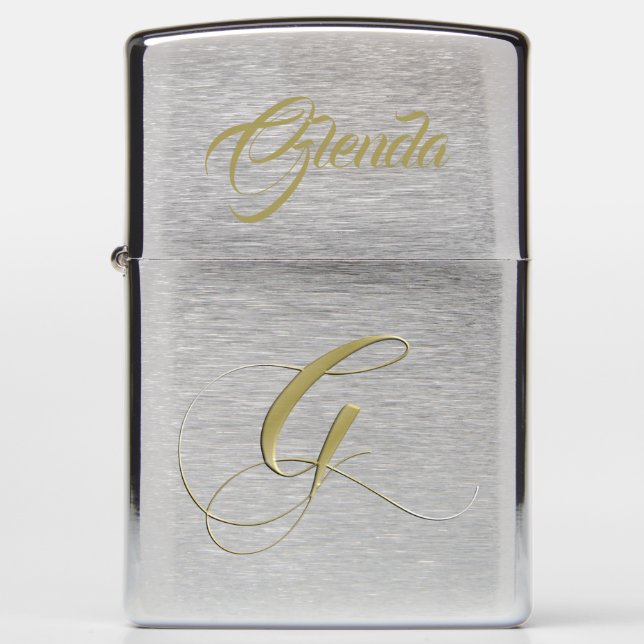 Golden Fancy G Monogram Customize Your Name Zippo Lighter (Front)