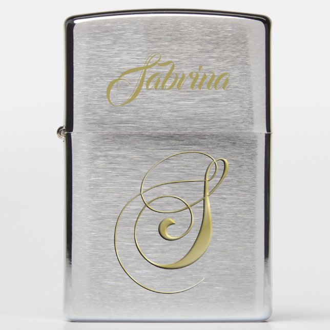Golden Fancy S Monogram Customize Your Name Zippo Lighter (Front)