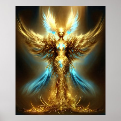 Golden Fantasy Angel Printable Digital Download Poster