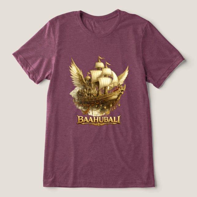 Golden Fantasy Flying Ship Art Bella+Canvas Tri-Bl Tri-Blend Shirt (Design Front)