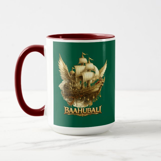 Golden Fantasy Flying Ship Art Combo Coffee Mug (Left)