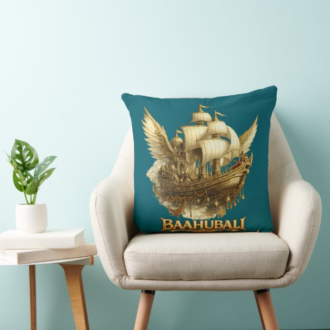 Golden Fantasy Flying Ship Art Throw Pillow (Chair)