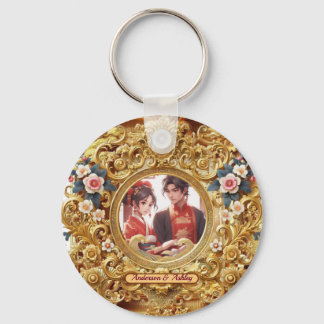 Golden Faux Chinese Carving Frame Keychain