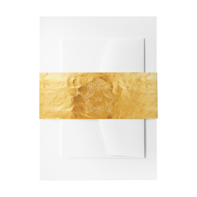 Golden Faux Foil Crest Monogram Wedding  Invitation Belly Band (Front Example)