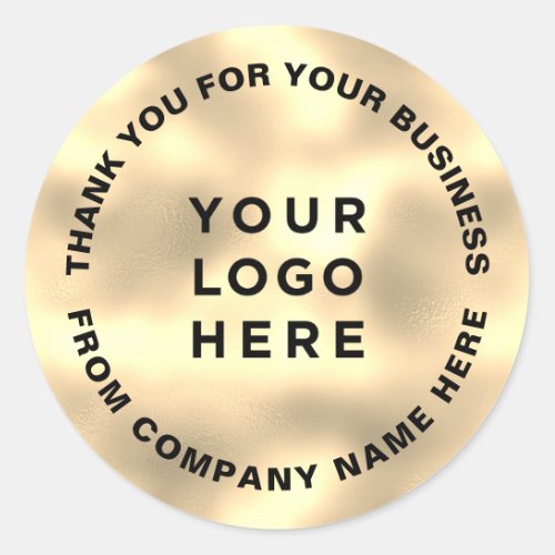 Golden Faux Foil Thank You Business Logo Classic Round Sticker