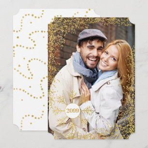 Golden Faux Glitter and Snowflake Christmas Photo  Holiday Card