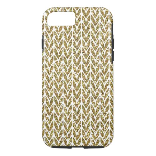 Golden Faux Glitter Chevrons Knit Pattern Print iPhone 87 Case