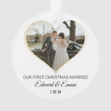 Golden Faux Glitter Custom First Christmas Married
