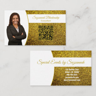 Golden Faux Glitter, Professiona Photo & QR Code Business Card