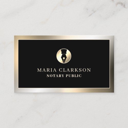 Golden faux metallic frame black Business Card
