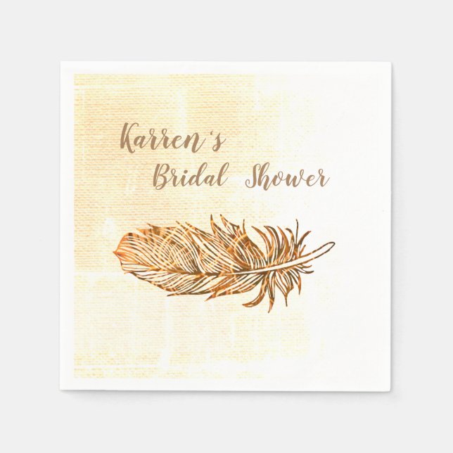 Golden Feather Bridal Shower Paper Napkins (Front)