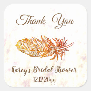 Golden Feather Bridal Shower Square Stickers