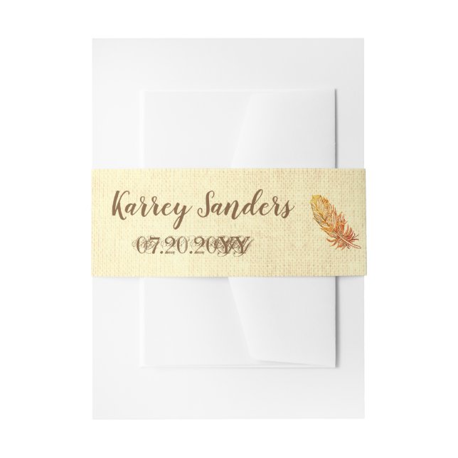 Golden Feather Canvas Invitation Belly Bands Band (Front Example)