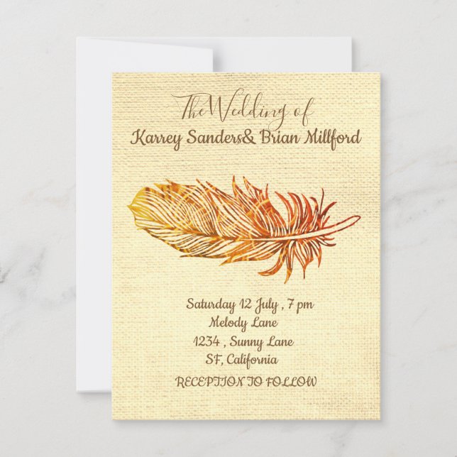 Golden Feather Canvas Wedding Card (Front)