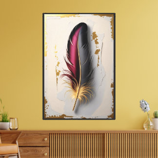 Golden Feather Harmony | Luxury Abstract Canvas Print