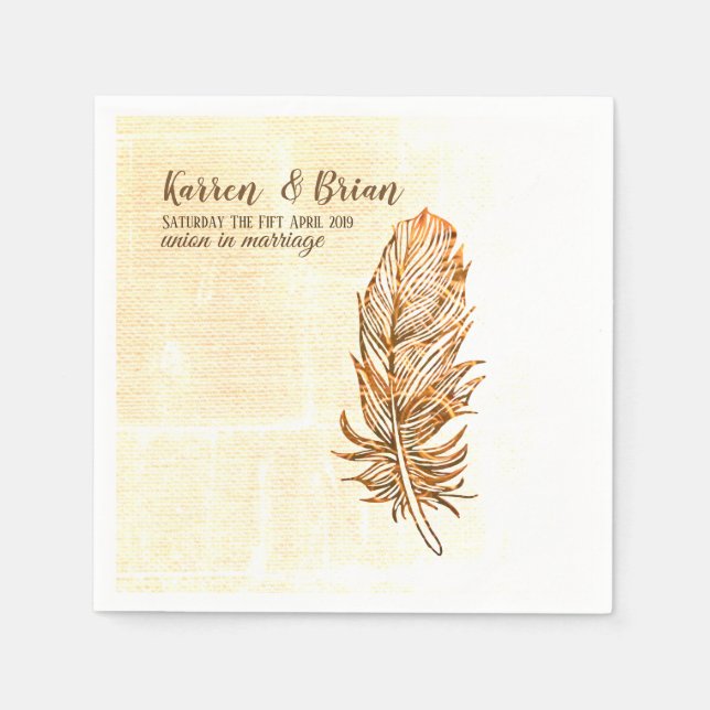 Golden Feather  Wedding  Paper Napkins (Front)
