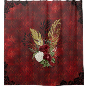 Golden Feathers and Roses Goth Inspired Shower Curtain