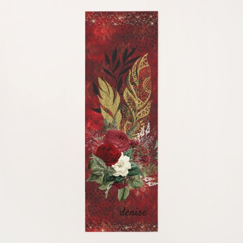 Golden Feathers and Roses Goth Inspired Yoga Mat