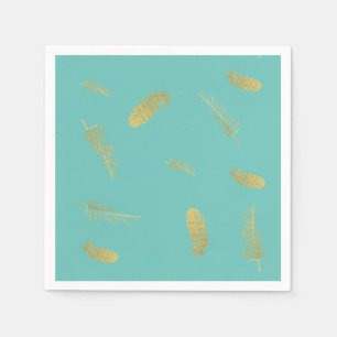 Golden Feathers Aqua Napkins