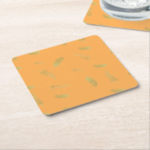 Golden Feathers Marigold Square Paper Coaster