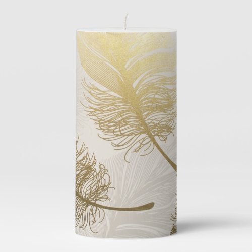 Golden Feathers Pillar Candle