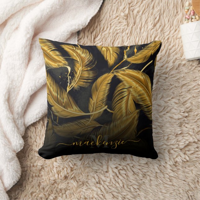 Golden Feathers Throw Pillow (Blanket)