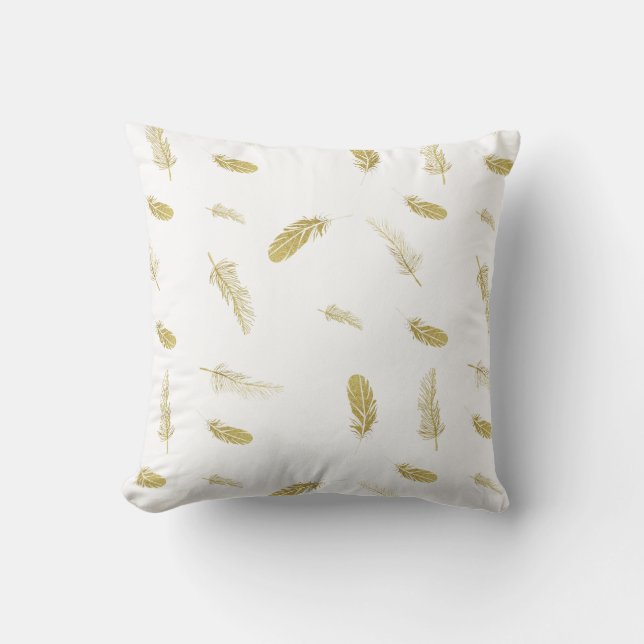 Golden Feathers Throw Pillow (Front)