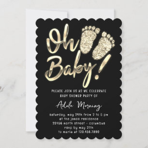Golden Feet Baby Girl Boy Shower Black White Invitation