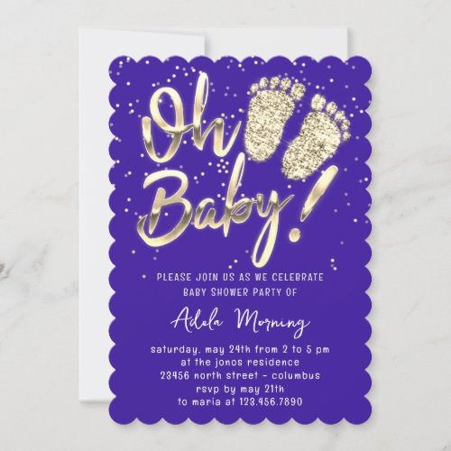 Golden Feet Baby Girl Boy Shower Indygo Blue Invitation
