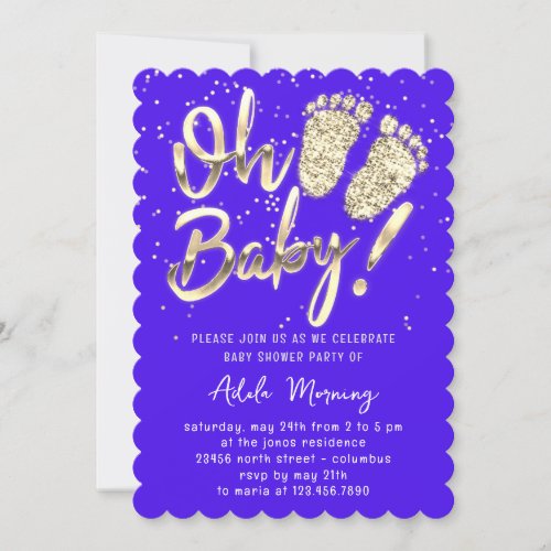 Golden Feet Baby Girl Boy Shower Royal Blue  Invitation