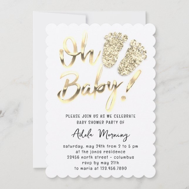 Golden Feet Baby Girl Boy Shower White  Invitation (Front)