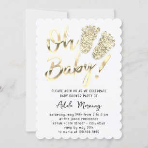 Golden Feet Baby Girl Boy Shower White  Invitation