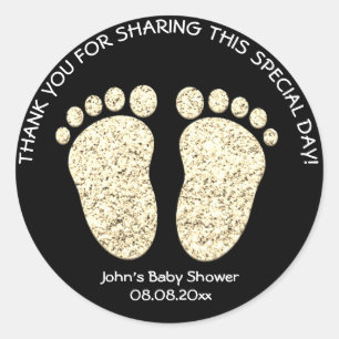 Golden Feet Baby Shower Party Favor Thank You Name Classic Round Sticker
