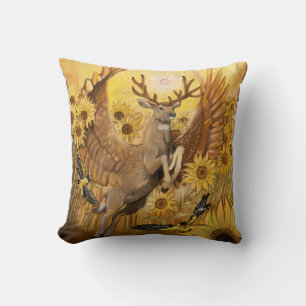 Golden Feilds Mule Deer Throw Pillow