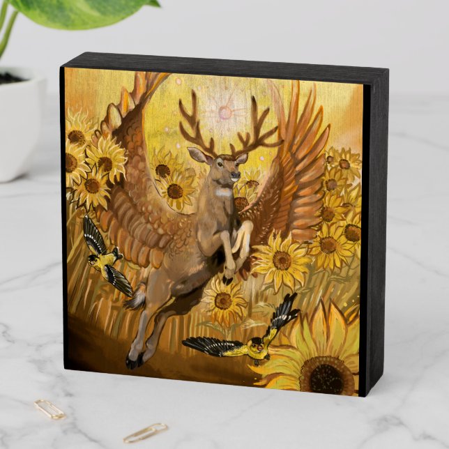 Golden Feilds Winged Mule Deer Wooden Box Sign (In Situ Horizontal)