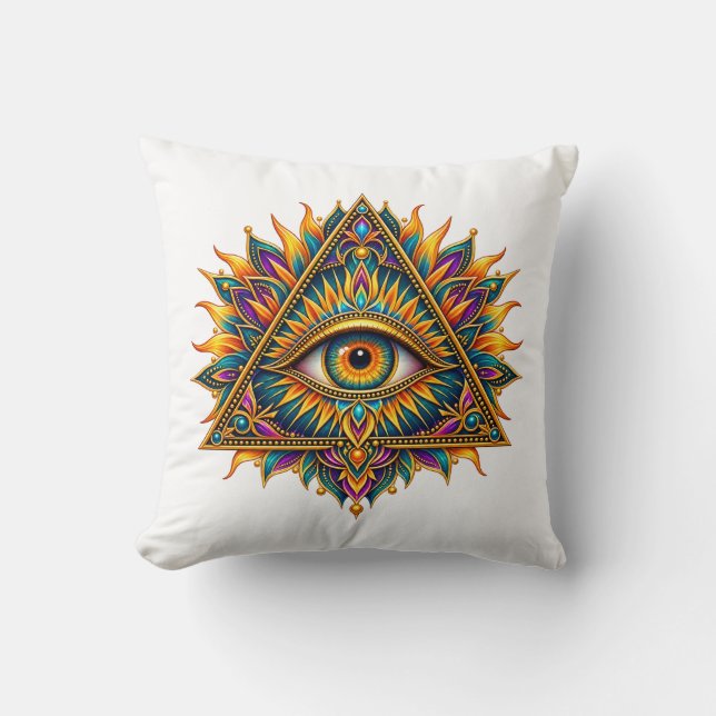 Golden Fern Eye Throw Pillow (Front)