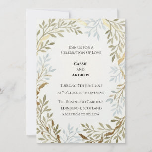 Golden Fern Leaf Wedding Invite