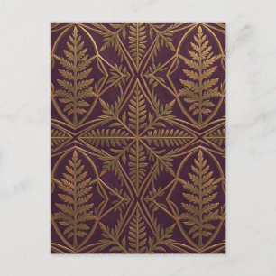 Golden Fern Ornate Geometric Purple Postcard