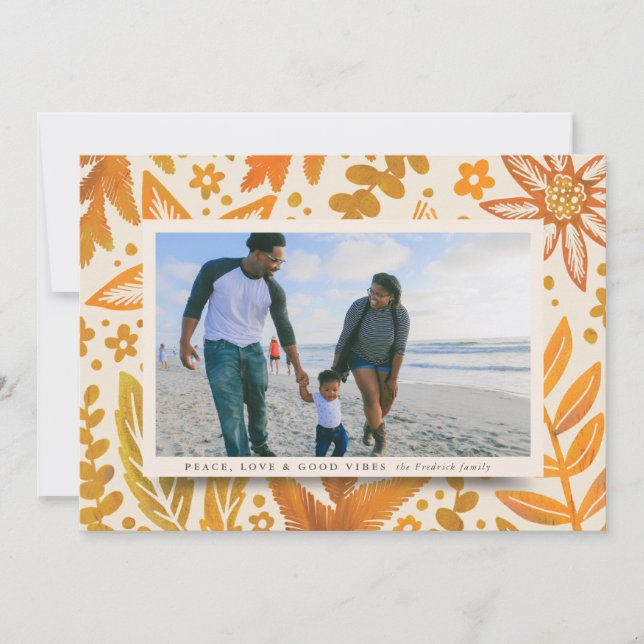 Golden Festive Botanical Holiday Photo Christmas (Front)