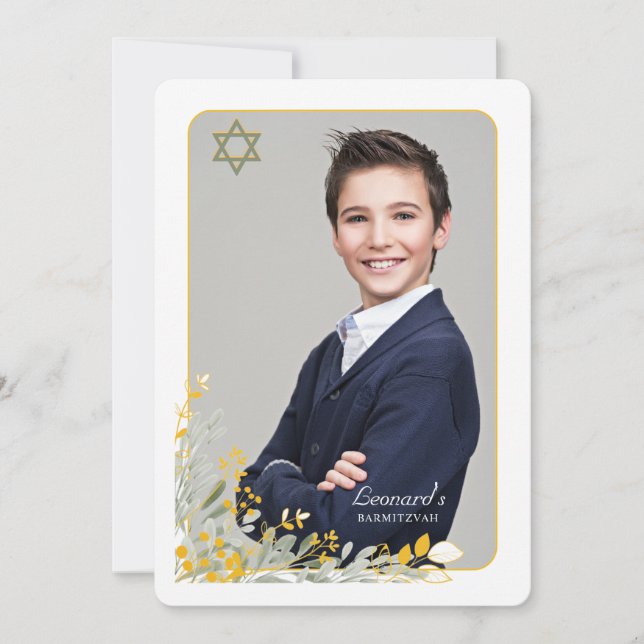 Golden Field Flowers Photo Bar Mitvah Invitation (Front)